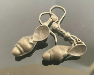 Vintage pewter? earrings pierced, spoon with pouch Mexican - Picture 1 of 2