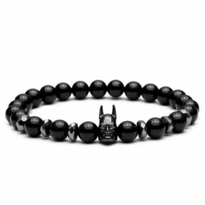 Pulseras con cuentas de piedra preciosa hematita de piedra preciosa de obsidiana negra de 8 mm para hombre Batman - Imagen 1 de 8