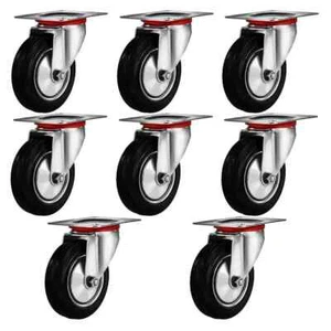 8 pk 3" Swivel Caster Wheels Base With Steel Ball Bearings Top Plate Hard Rubber - Picture 1 of 10