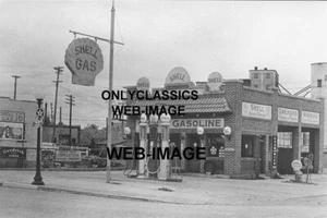 1929 VINTAGE SHELL GAS STATION 8X12 PHOTO GLOBE PUMP SIGN AMERICANA AUTOMOBILIA - Picture 1 of 1