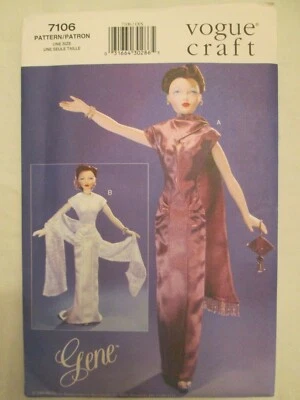 Vogue 7106 Gene Doll Clothes Pattern Vintage Style Evening Dresses Gowns Uncut - Image 1 of 2
