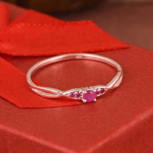 925 Sterling Silver Natural Ruby Stackable Women Ring Tiny Minimalist Jewelry - Picture 1 of 7