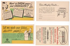 6 GENERAL ELECTRIC , MAYTAG , PHILCO APPLIANCE OLD AD POSTCARDS  - Picture 1 of 4