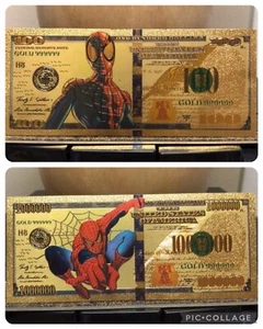 Juego de billetes de Spider-Man enchapados en lámina de oro de 24k Marvel Avenger Comics coleccionables - Imagen 1 de 6