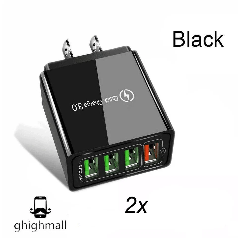 2X Fast 4 Port Adapter US Fast Quick Charge QC 3.0 USB Hub Wall Charger Power - Image 1 of 4