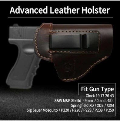 IWB LEATHER Gun HOLSTER For G17 19 22 23 26/Sig P226 P229 SP2022 Springfield XD - Image 1 of 4