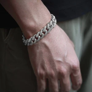 Silberarmband Kubanische Kette Miami Link Bordstein versilbert Diamant CZ Kristalle - Bild 1 von 5