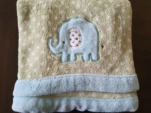 Carter's Green w White Dots Blue Elephant Plush Baby crib Blanket 30"×40" lovey - Picture 1 of 5