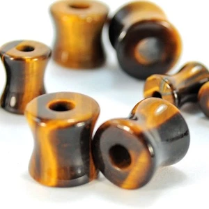 PAIR-Stone Tiger Eye Saddle Flare Ear Tunnels 04mm/6 Gauge - Picture 1 of 4