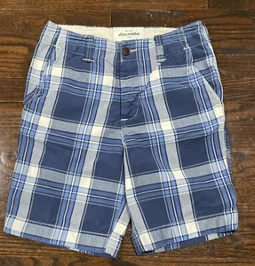 Abercrombie & Fitch Kids Boys Button Front Plaid Shorts Size 14 Blue White - Picture 1 of 8
