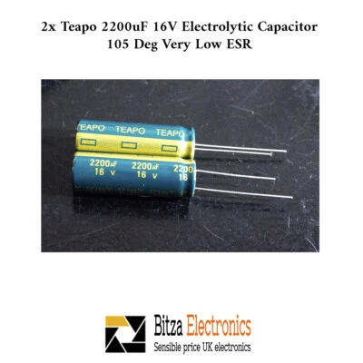 2x Teapo 2200uF 16V Electrolytic Capacitor 105 Deg 30.6 x 10.2mm LOW ESR 0.01 R - image 1 of 2