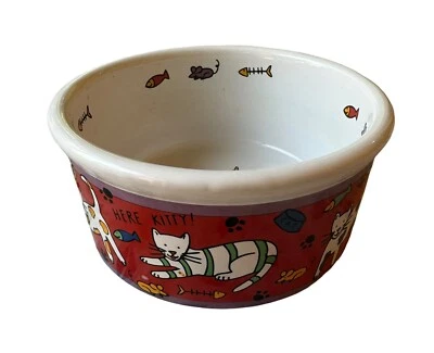 Cervezas Riviera Van de Signature Gres Gato Cuenco 3”x6” Buen Gato-Aquí Gatito-Maullido Foto 1 de 4