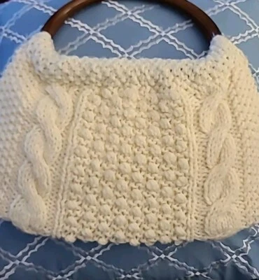 Bolso de mano vintage*retro tejido con cable Y2k hecho a mano*beige acrílico marrón asas BOHO Foto 1 de 4