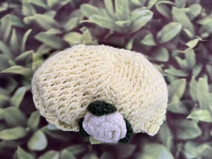 Handmade Knitting Crochet Girls Beret Hat Cap Yellow With Flower Size 6-7 - Picture 1 of 5