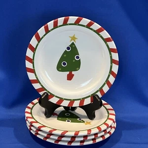 Set Of 4 Pier 1 Hand Painted Ironstone Christmas Tree Salad Dessert Plates 8" - Picture 1 of 5