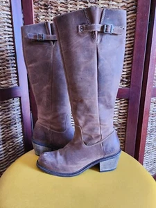 John Fluevog Zip Up Cuban Heels Stylish Tan Leather Knee High Boots Size 9.5... - Picture 1 of 12
