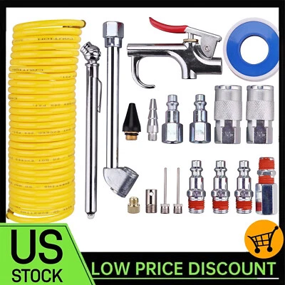 20pcs Air Compressor Accessory Kit 25Ft Recoil Hose Gun Nozzles Set 1/4" NPT USA - Image 1 of 4