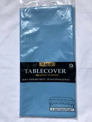 Amscan 54" x 108" Tablecloth Rectangular, Plastic Table Cover, Baby Blue - Image 1 of 2