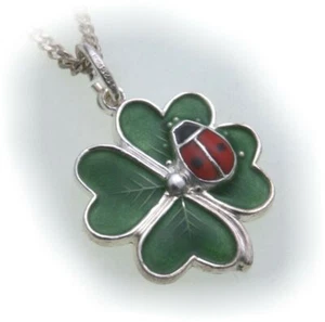 Pendant Ladybug Silver 925 Cloverleaf Clover Charm Sterling Silver Unisex - Picture 1 of 1