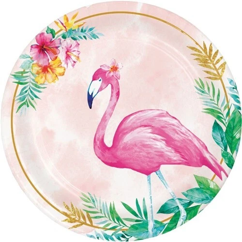 7-дюймовые тарелки фламинго с цветочным рисунком бумага 8 штук в упаковке столовая посуда премиум-класса для вечеринок - Изображение 1 из 1