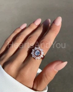 2ct Round Cut Moissanite Curved Band Solitaire Trio Set 14k Rose Gold Plated - Picture 1 of 3