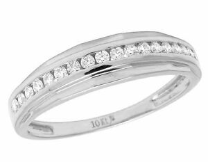Men's 10K White Gold Real Diamond Channel One Row Wedding Band Ring 1/2 CT 5MM