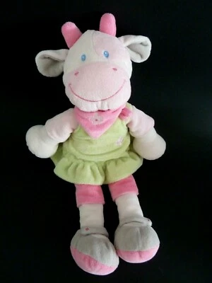 *. DOUDOU PELUCHE SIMBA NICOTOY VACHE ROSE VERT BLANC GRIS ROBE FLEUR ETAT NEUF* - Photo 1/4