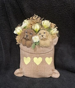 Stampo in argilla ceramica vintage usato notevole 2 cani/fiori decorazione parete - Foto 1 di 4