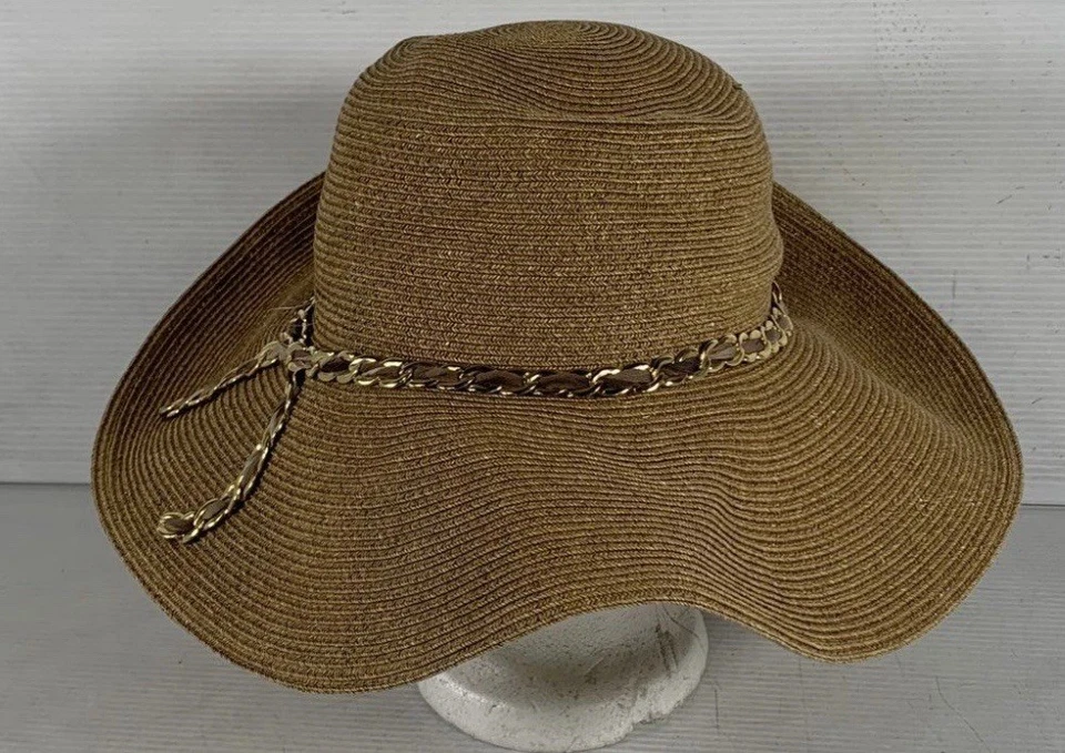 Eugenia Kim Tan Paper Straw Cotton Chain Felt Belt Wide Brim Womens Sun Hat - Image 1 of 4