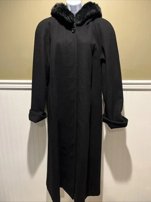 Vintage Donnybrook BLACK WOOL COAT Fur Collar Heavyweight Princess Trench Winter - Image 1 of 4