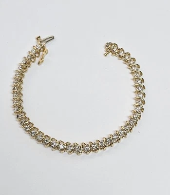 Pulseira de tênis 14k "S" em forma de diamantes naturais -42 diamantes de corte redondo I1 H-I AGORA - Imagem 1 de 4