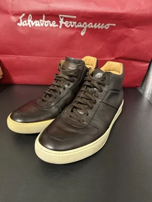 SANTONI Hombres Marrón Piel de becerro Cuero Medio Top Tenis Botas US 10 $1270 MSRP Foto 1 de 4