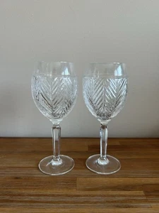 Set Of 2 Ralph Lauren Crystal Herringbone Signed Wine Goblets 8.25” Tall EUC - Picture 1 of 4