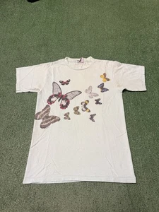Vintage 80s Butterfly Floral Nature Shirt Men’s Size Medium Blue Bugs MARKED - Bild 1 von 14