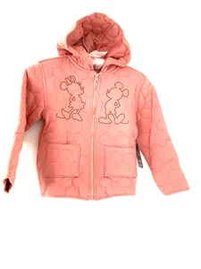 Disneys Mickey& Minnie Full Zip Cotton Quilt Jacket Hood Pockets Size 5 New - Picture 1 of 5