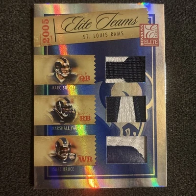 2005 Donruss Elite Teams Rams Bulger Faulk Bruce Game Used Triple Patch #14/25 - Image 1 of 4