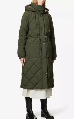 Barbour Orinsay Womens Quilted Long Jacket UK10 Green Tartan Lined Hooded Coat - Image 1 of 4
