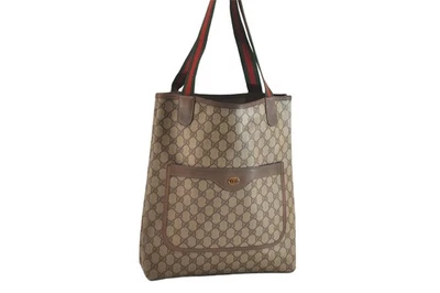 Autêntica bolsa tote de ombro GUCCI Web Sherry Line PVC couro marrom lixo 4536N - Imagem 1 de 4