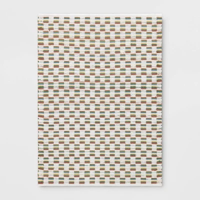 Клетчатый небольшой ковер ручной работы из хинди 4 фута x 5 футов 6 дюймов — предметы первой необходимости для комнаты - Изображение 1 из 4