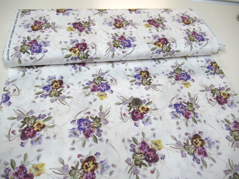 MARCUS Edredón-Tela Artesanal PRIMAVERA BELLEZAS Crema 2 yardas (r-651235) Dandy Pansies Foto 1 de 1