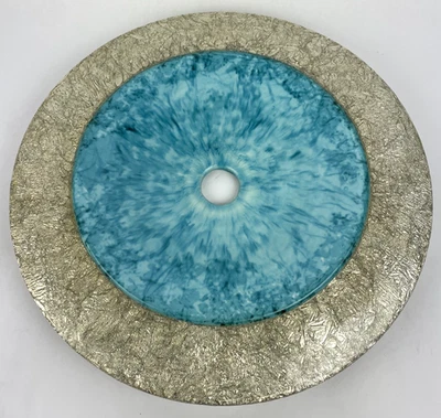 Круглый дизайнерский стеклянный сосуд раковина синий металлик серебро современный декор дизайн OD 16» - Изображение 1 из 4