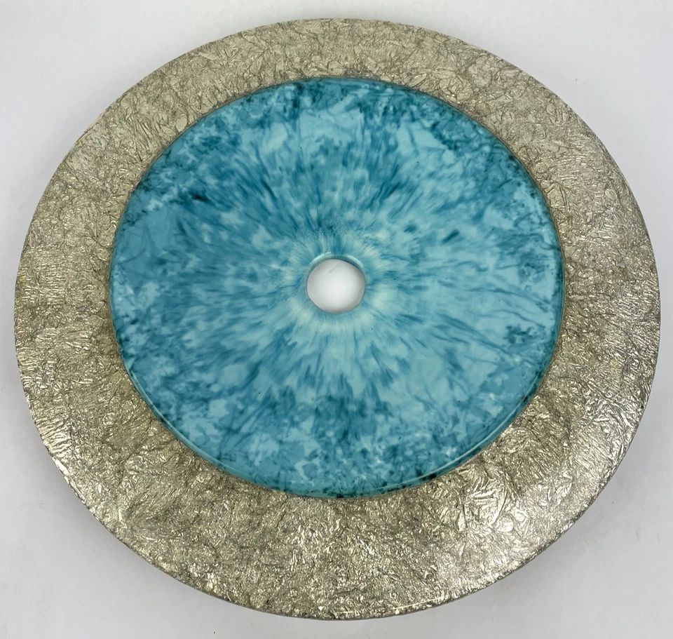 Fregadero de vaso de vidrio de diseño redondo azul metálico plateado diseño de decoración moderna OD 16"" Foto 1 de 4