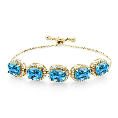 Brazalete tenis amatista plateado chapado en oro amarillo de 18 quilates para mujer (8,55 quilates),   Foto 1 de 3