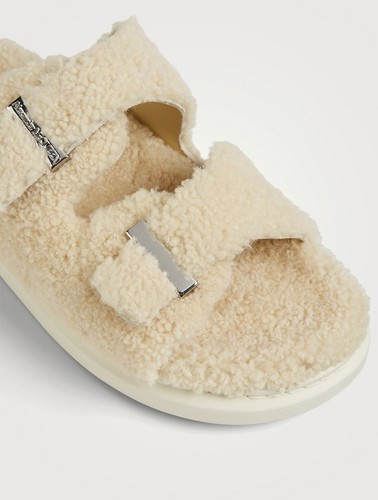 Alexander Mcqueen sandali donna slide in shearling beige taglia 39