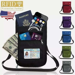RFID Blocking Passport ID Card Holder Travel Wallet Bag Anti-theft Neck Pouch US - Picture 1 of 14
