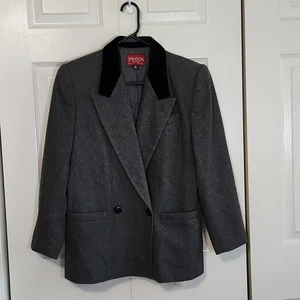 Vintage Sasson Women's Gray Black Double Breasted Wool Blend Blazer Size 10 - Picture 1 of 10