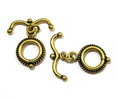 15 SET 15X25MM SOLID COPPER BALI TOGGLE CLASP ANTIQUE BRASS 573 - Image 1 of 3