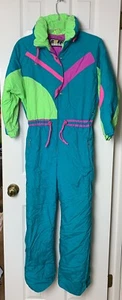 VINTAGE Neon Roffe Girls Size 12 Skiwear Snow Suit Insulated Coveralls Preowned - Picture 1 of 12