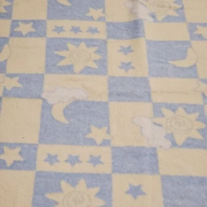 Vintage Y2K Crown Craft Celestial Sun Moon Stars Baby Blanket Fleece Blue Yellow - Picture 1 of 6