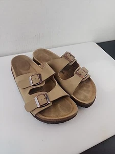 Sandalias Cushionaire Mujer 11M Deslizables Doble Hebilla Sin Corcho Cuero Marrón - Imagen 1 de 7